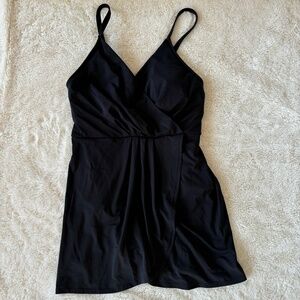 Lands' End One Piece Swimsuit Solid Black Skirt Wrap Pleated Women's Size XL NWT